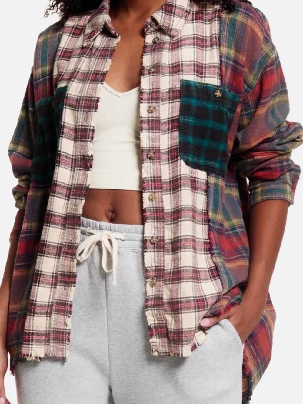 BDG Urban Outfitters Kaden Mixed Plaid Button-Down Shirt - Picture 2 of 13